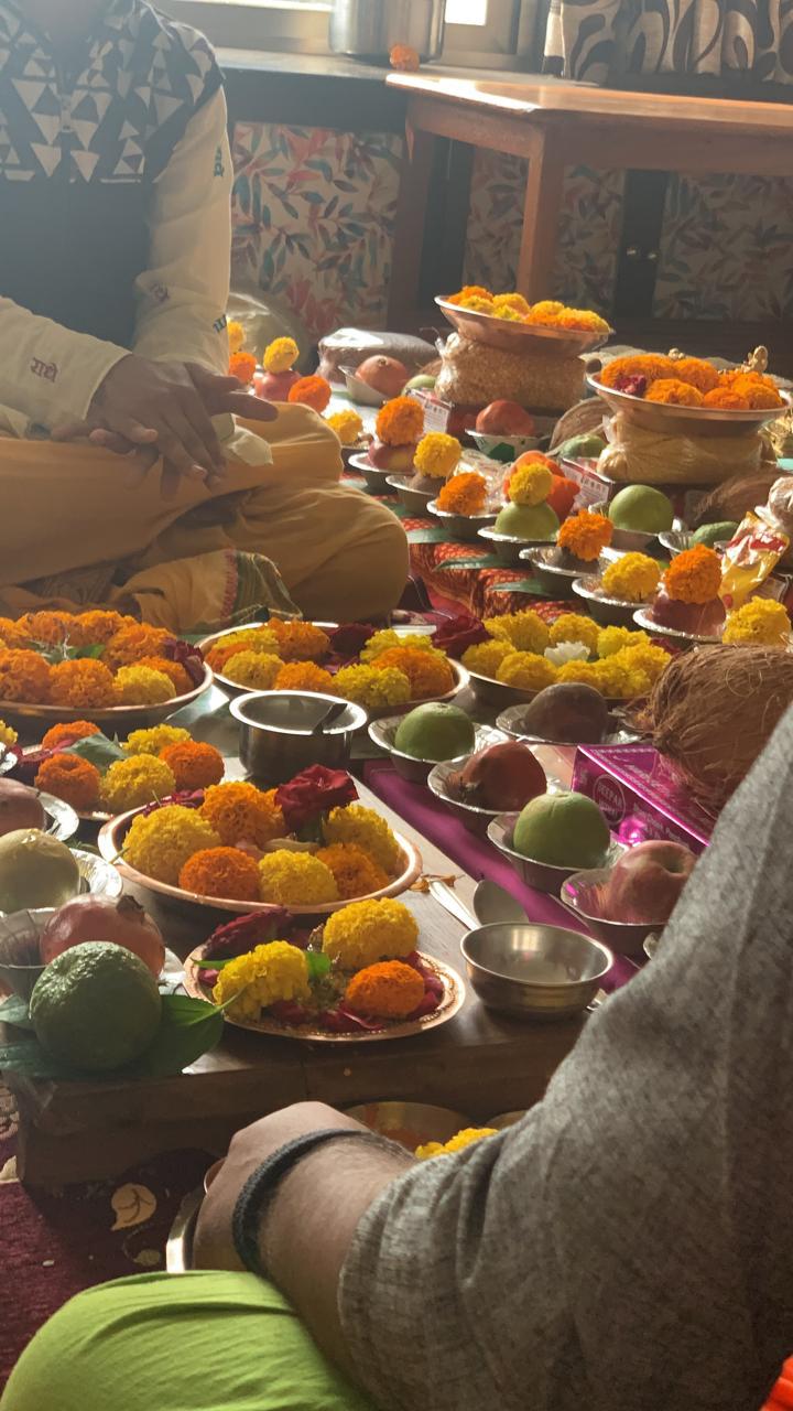 Devotees receiving sacred prasad